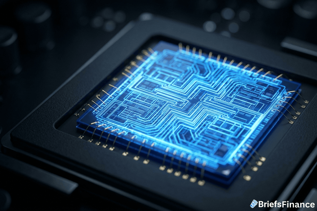 Glowing microchip close-up