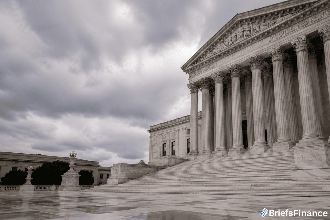 Courthouse marble columns, overcast