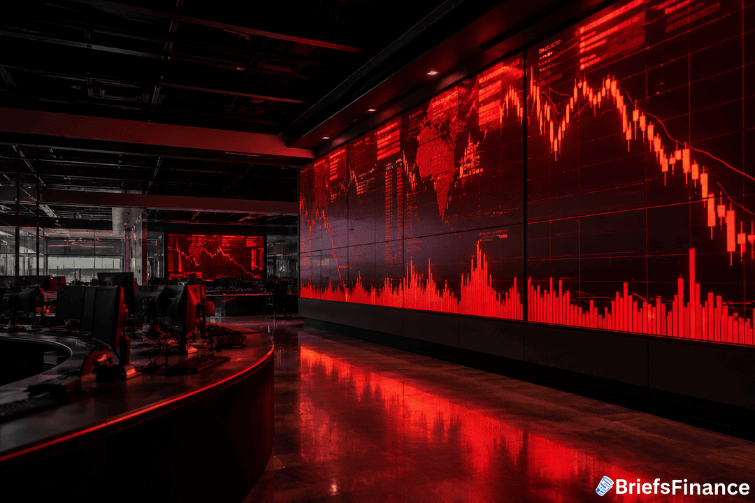 Red ticker wall, falling charts