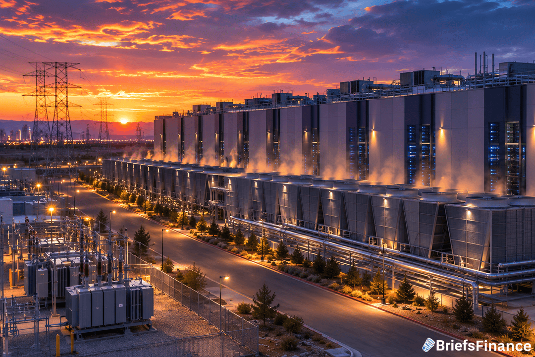 Data center at dusk, cooling units