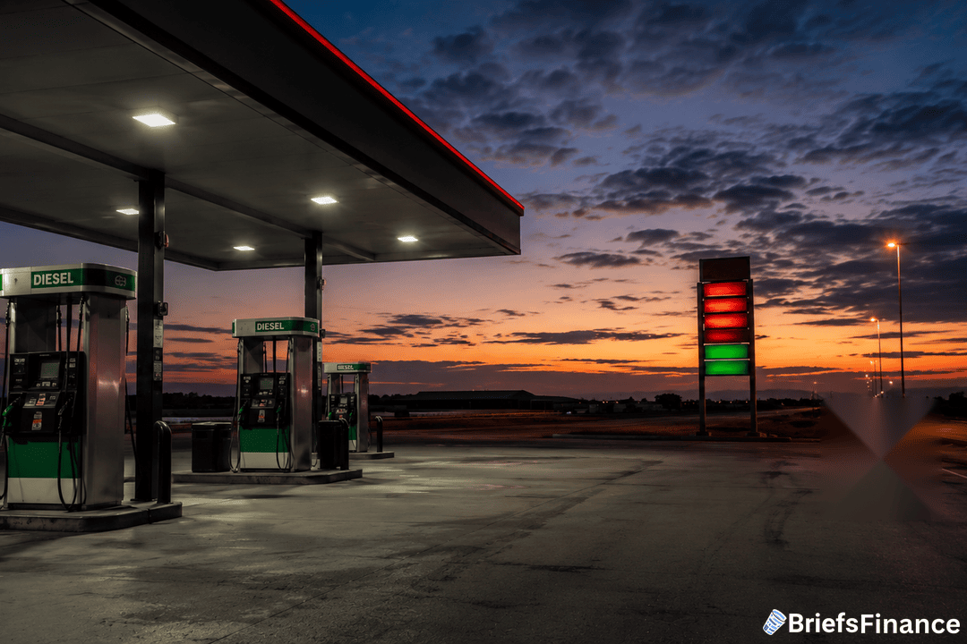 Highway diesel fuel station at dusk
